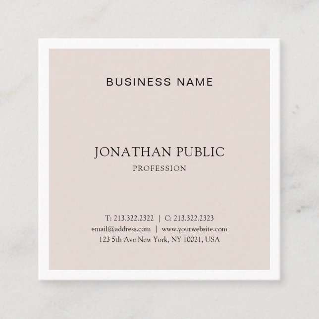 Trendy Minimalistic Design Elegant Plain Luxury Square Business Card (Front)