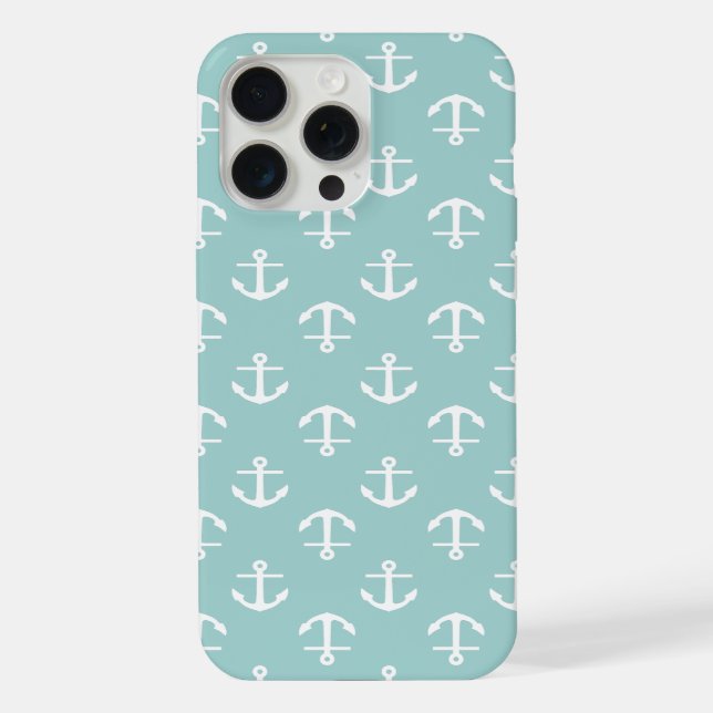 Trendy Mint Anchors Pattern iPhone Case (Back)