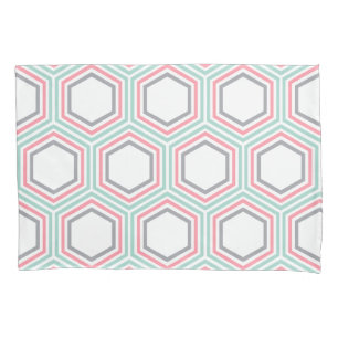 Trendy Mint and Coral Geometric Pattern Pillowcase