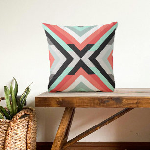 Trendy Mint Coral Black Geometric Design Pillow