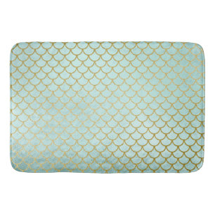 Trendy Mint Gold Glitter Mermaid Scales Bath Mat