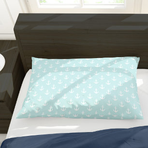 Trendy Mint Green Anchors Pattern Pillowcase