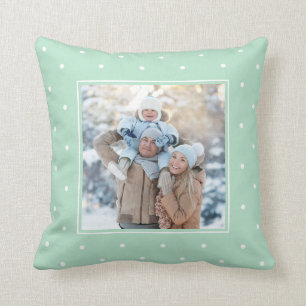 Trendy Mint Green and Polka Dots with your Photo Cushion