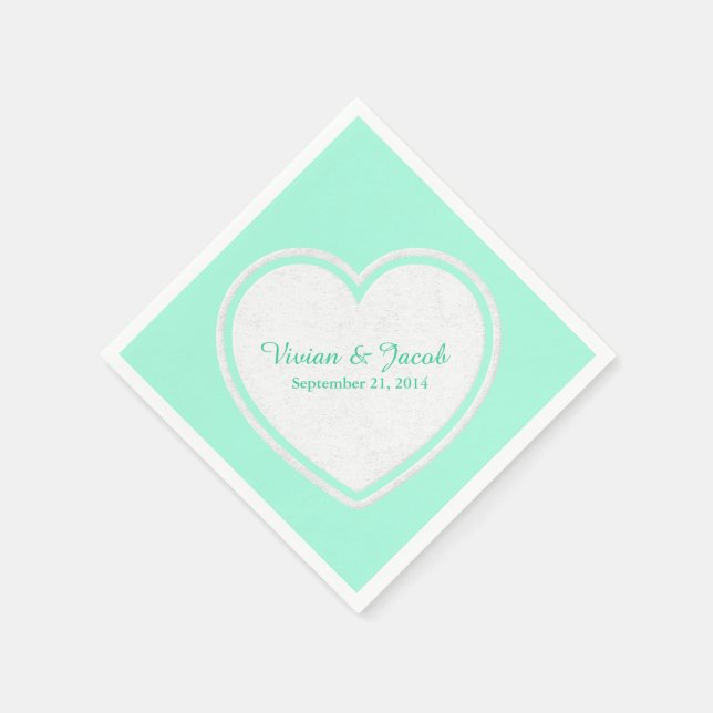 Trendy Mint Green and White Custom Wedding Napkin (Corner)
