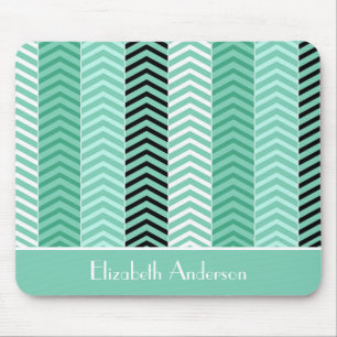 Trendy Mint Green Chevron Stripes With Name Mouse Mat