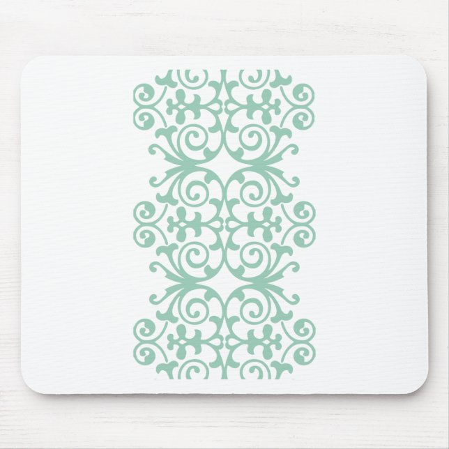 Trendy Mint Green Damask Pattern Mouse Mat (Front)