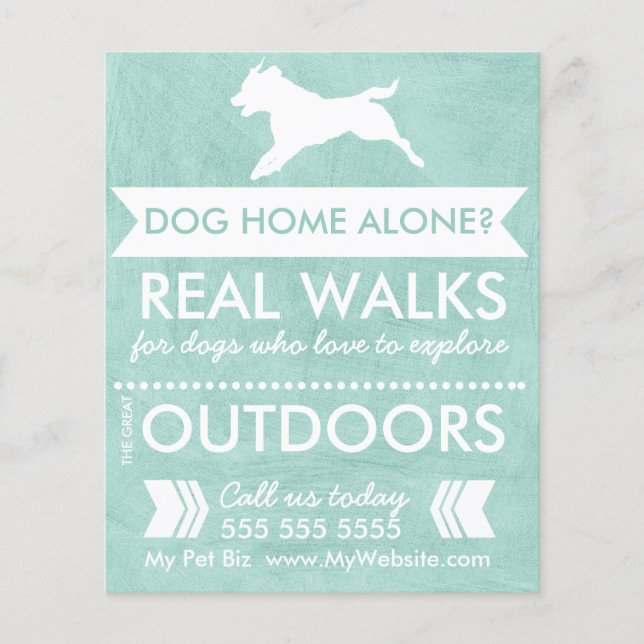 Trendy Mint Green Dog Silhouette Dog Walker Flyer (Front)