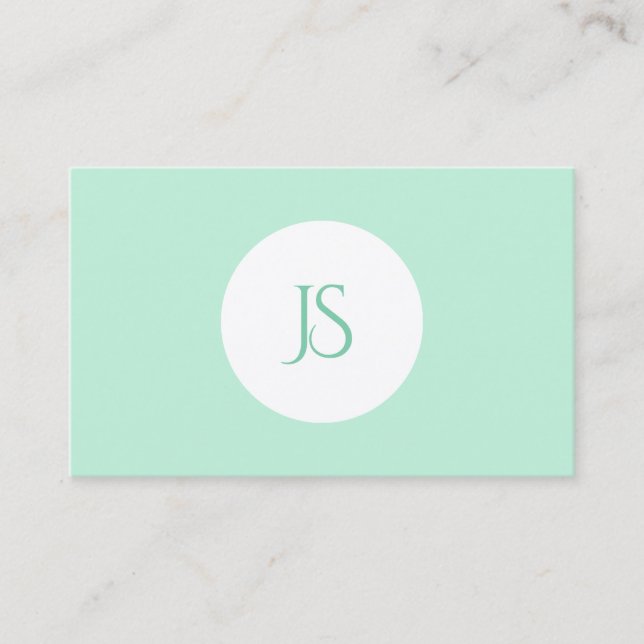 Trendy Mint Green Modern Monogrammed Template Business Card (Front)