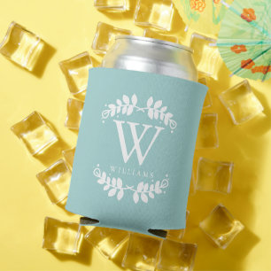 Trendy Mint Green Monogram Can Cooler