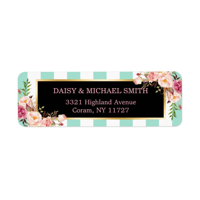 Trendy Mint Green Stripes Pink Flowers Wrapping (Front)