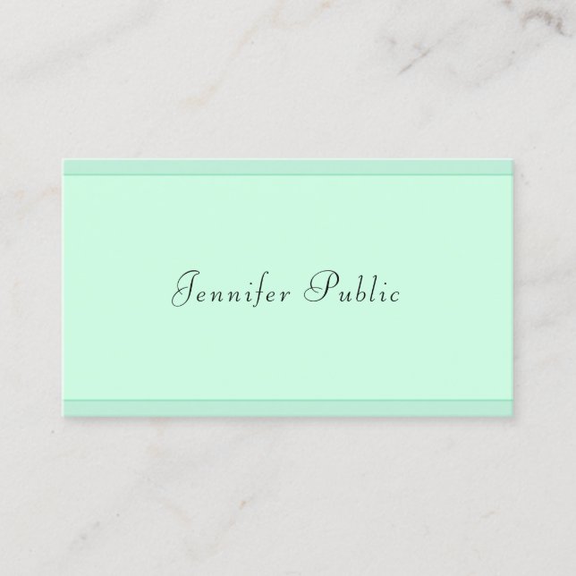 Trendy Mint Green Template Modern Script Monogram Business Card (Front)