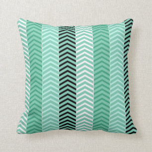 Trendy Mint Green Variegated Chevron Stripes Cushion