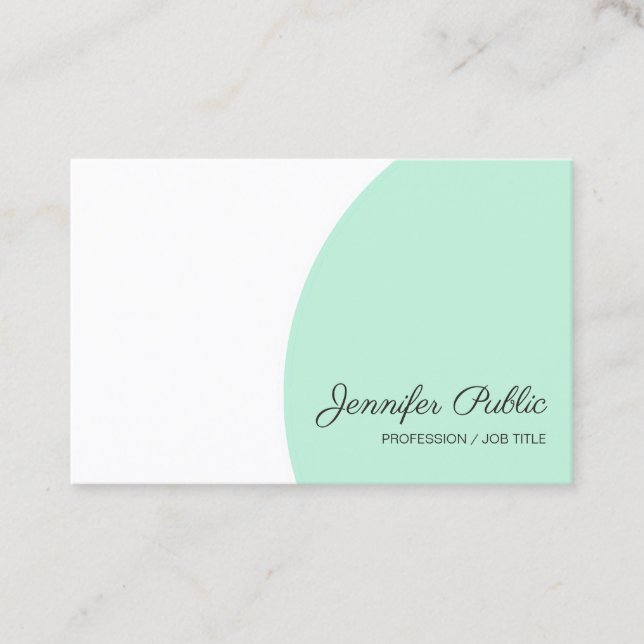 Trendy Mint Green White Modern Handwriting Script Business Card (Front)