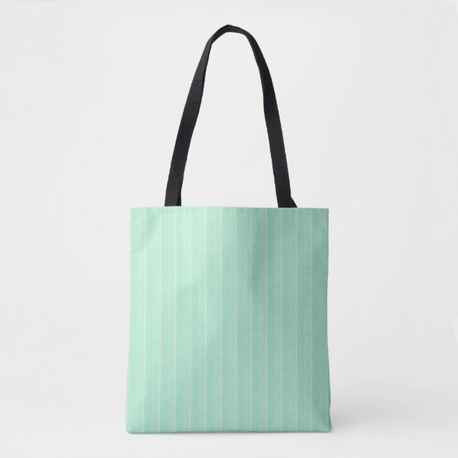 Trendy Mint Green White Striped Modern Template Tote Bag (Front)