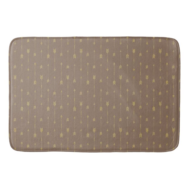 Trendy Mocha Brown & Gold Boho Arrows  Bath Mat (Front)