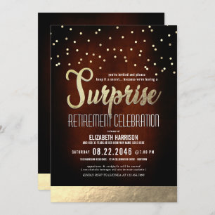 Trendy Mocha/Gold Surprise Retirement Party Invita Invitation