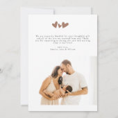 Trendy Mocha Hearts 2 Photo Modern Baby Shower Thank You Card (Back)