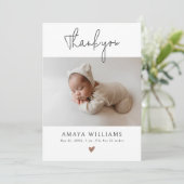 Trendy Mocha Hearts 2 Photo Modern Baby Shower Thank You Card (Standing Front)