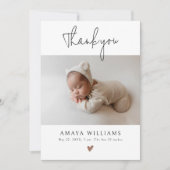 Trendy Mocha Hearts 2 Photo Modern Baby Shower Thank You Card (Front)
