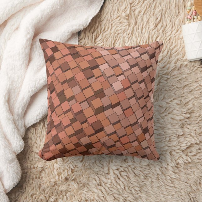"Trendy Mocha Mousse Geometric 3D Cube  Cushion (Blanket)