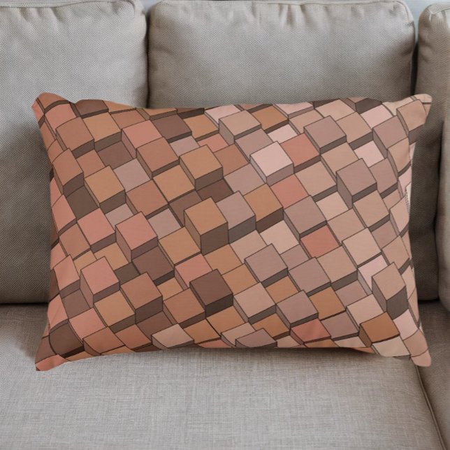 Trendy Mocha Mousse Geometric 3D Cube Pattern Pill Decorative Cushion (Creator Uploaded)