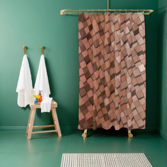 Trendy Mocha Mousse Geometric Shower Curtain (Creator Uploaded)