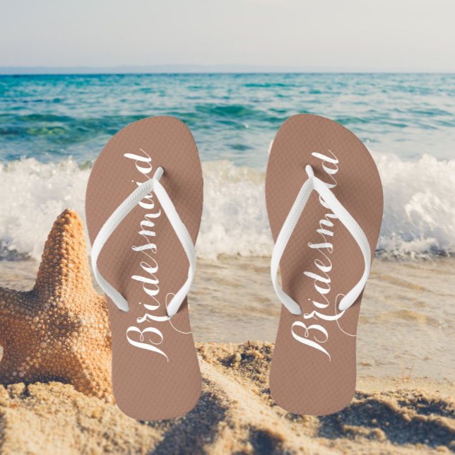 Trendy Mocha Stylised Wedding Bridesmaid Flip Flops (In Situ Beach)