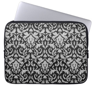Trendy & Mod Black Grey Damask Laptop Sleeve