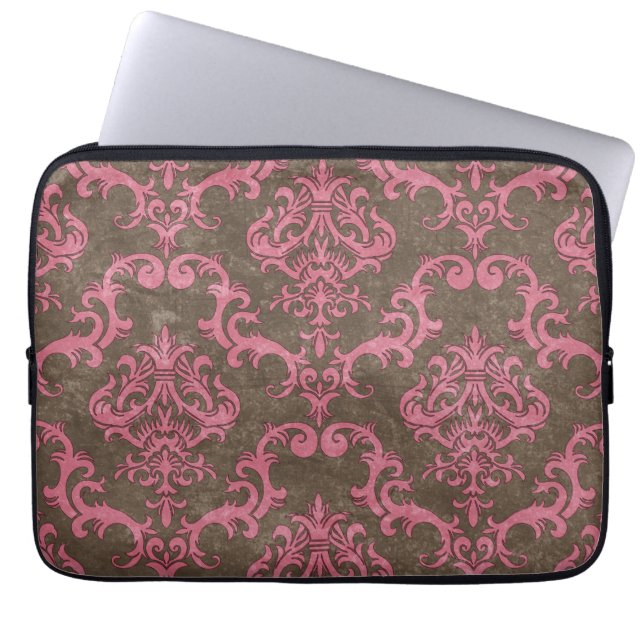 Trendy & Mod Brown Pink Damask Laptop Sleeve (Front)