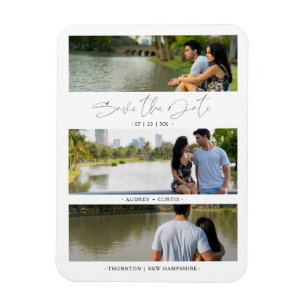 Trendy Modern 3 Wedding Engagement Photos Collage Magnet