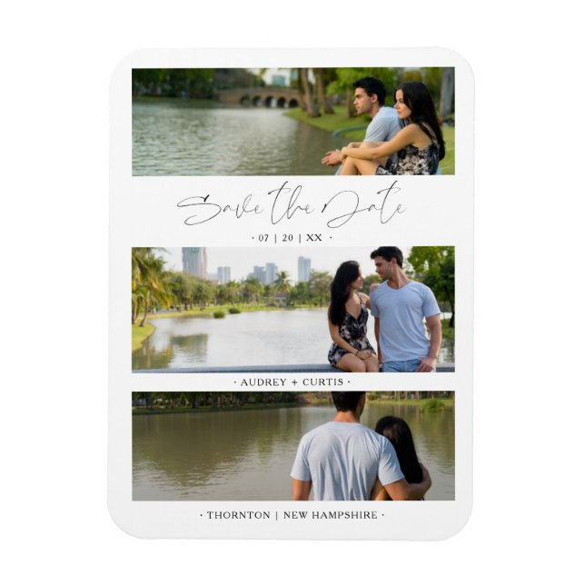 Trendy Modern 3 Wedding Engagement Photos Collage Magnet (Vertical)