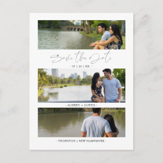 Trendy Modern 3 Wedding Engagement Photos Collage Postcard