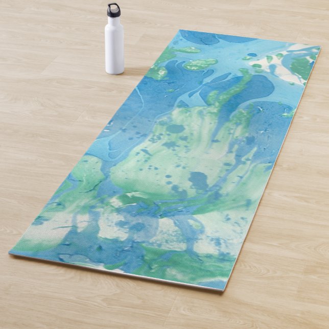 Trendy Modern Abstract Art Template Blue Green Yoga Mat (In Situ)