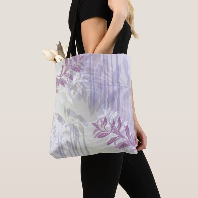 Trendy modern abstract floral botanical leaf tote bag (Close Up)