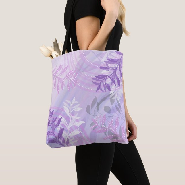 Trendy modern abstract floral botanical leaf tote bag (Close Up)