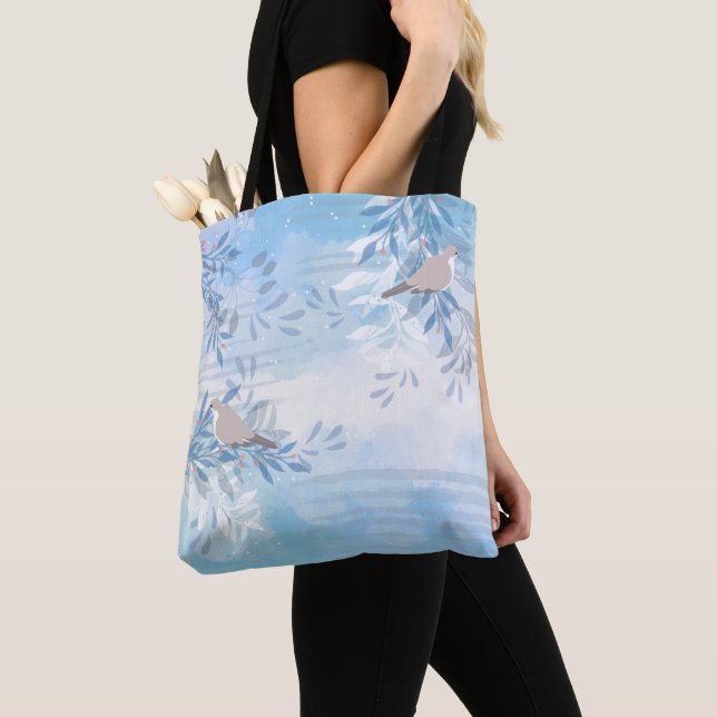 Trendy modern abstract floral botanical leaf tote bag (Close Up)