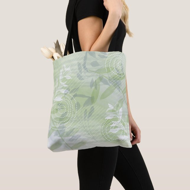 Trendy modern abstract floral botanical leaf tote bag (Close Up)