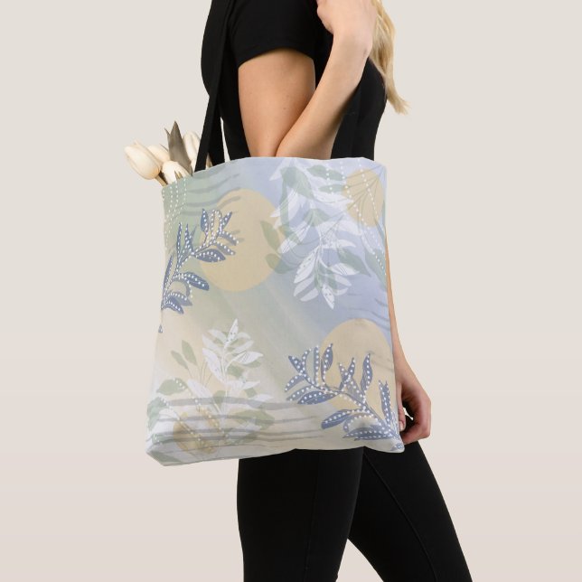Trendy modern abstract floral botanical leaf tote bag (Close Up)