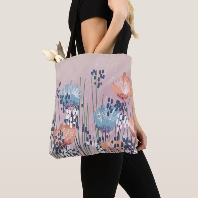 Trendy Modern Abstract Floral Tote Bag (Close Up)