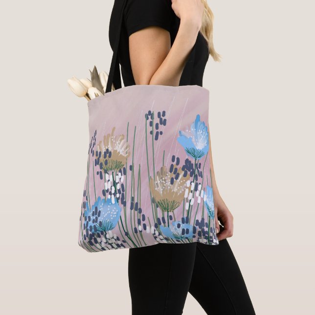 Trendy Modern Abstract Floral Tote Bag (Close Up)