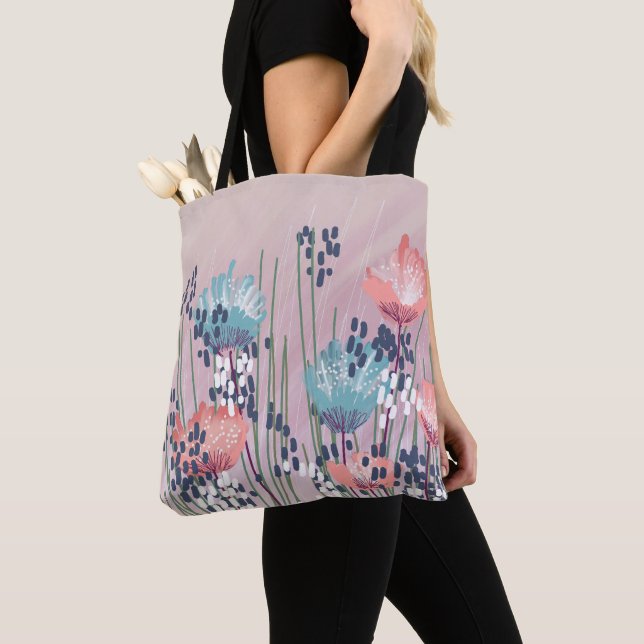 Trendy Modern Abstract Floral Tote Bag (Close Up)