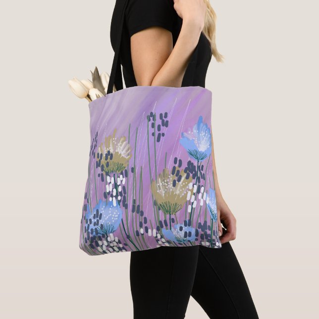 Trendy Modern Abstract Floral Tote Bag (Close Up)