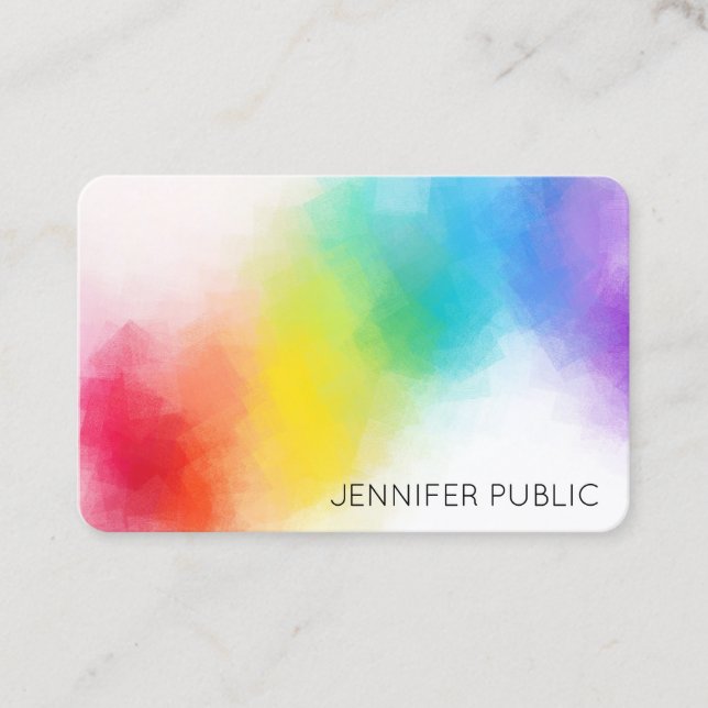 Trendy Modern Abstract Rainbow Colours Template Business Card (Front)
