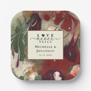 Trendy Modern Abstract Red Green Wedding  Paper Plate