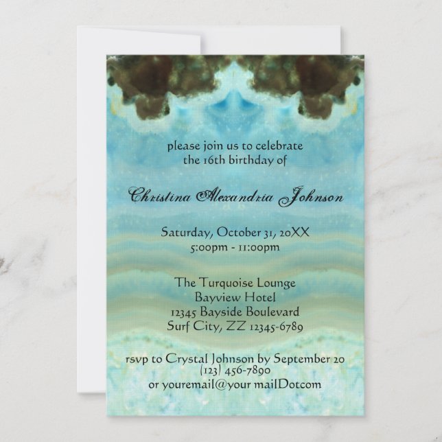 Trendy Modern Aqua Blue Crystal Sweet 16 Invitation (Front)