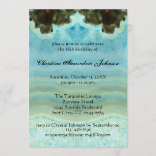 Trendy Modern Aqua Blue Crystal Sweet 16 Invitation