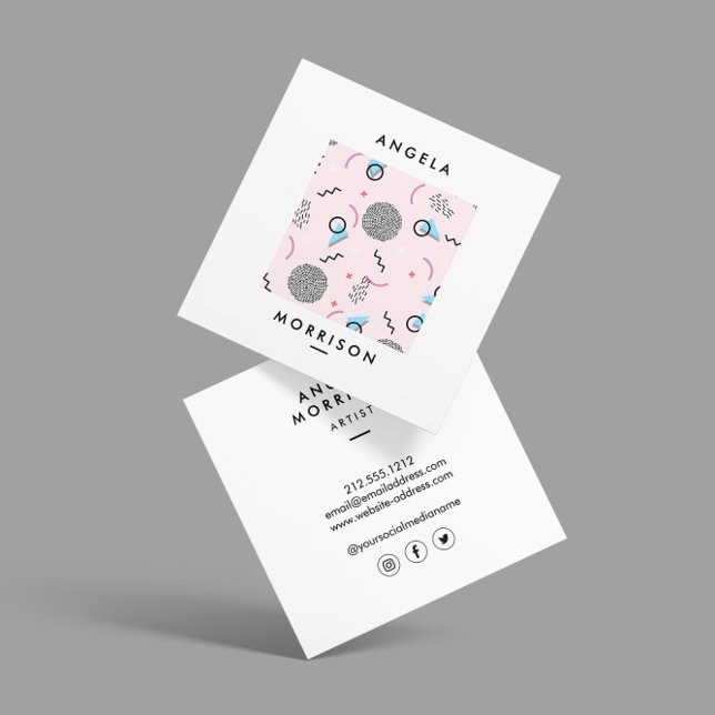 Trendy Modern Artist Designer Pink Square Business Card (Creator Uploaded)