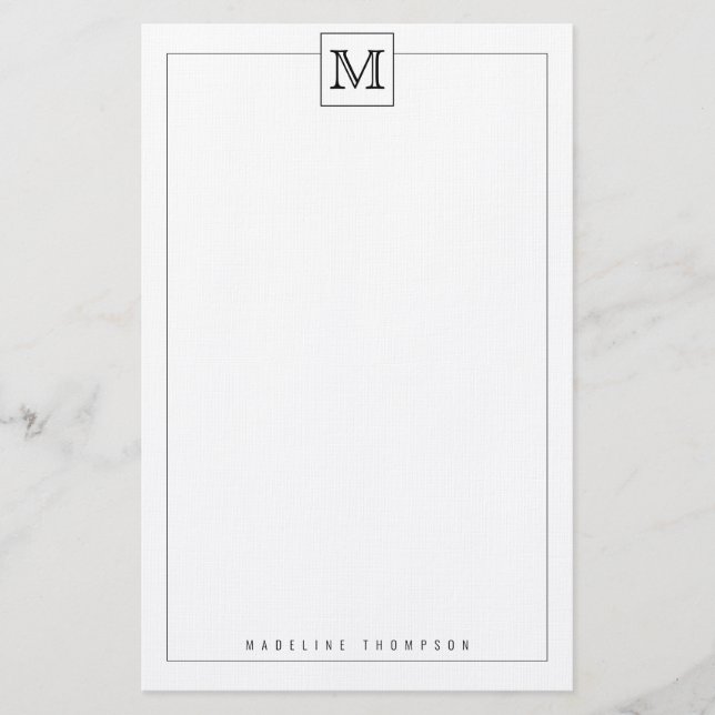 Trendy Modern Basic Initial Monogram Square border Stationery (Front)