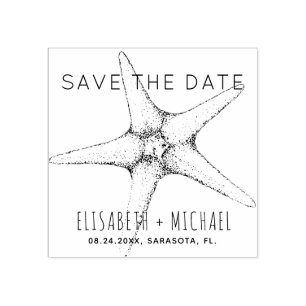 Trendy modern beach tropical wedding save the date rubber stamp