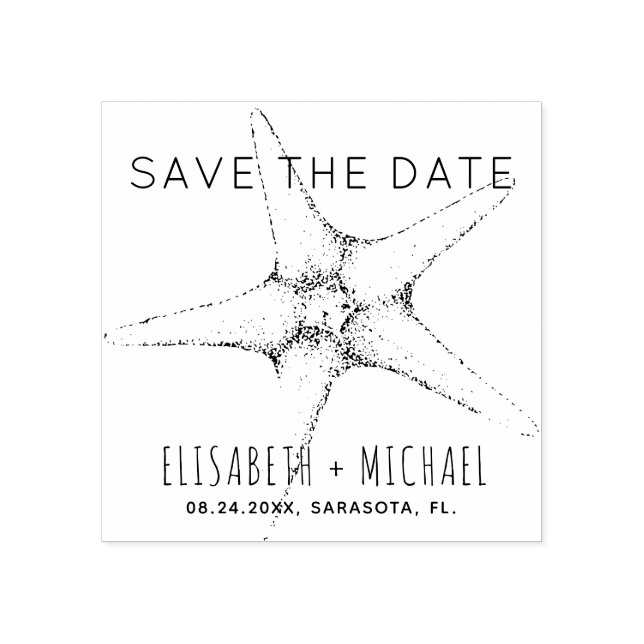 Trendy modern beach tropical wedding save the date rubber stamp (Imprint)